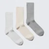 Pack de 3 calcetines acanalados – Blanco/Beige/Gris Pack de 3 calcetines acanalados – Blanco/Beige/Gris