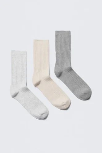 Pack de 3 calcetines acanalados – Blanco/Beige/Gris
