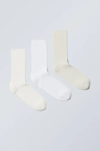 Pack de 3 calcetines acanalados – Mezcla de blancos