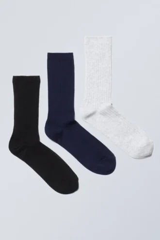 Pack de 3 calcetines acanalados – Negro/Azul/Gris