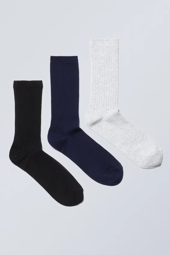 Pack de 3 calcetines acanalados – Negro/Azul/Gris Pack de 3 calcetines acanalados – Negro/Azul/Gris