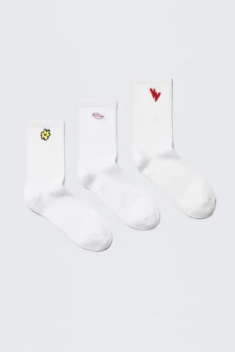 Pack de 3 calcetines bordados – Blanco – Mezcla bordada