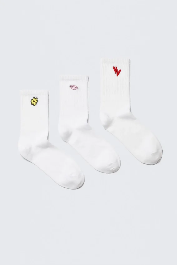 Pack de 3 calcetines bordados – Blanco – Mezcla bordada Pack de 3 calcetines bordados – Blanco – Mezcla bordada
