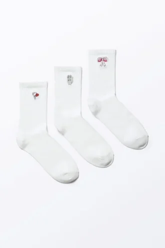 Pack de 3 calcetines bordados – Blanco – Mezcla bordada Pack de 3 calcetines bordados – Blanco – Mezcla bordada