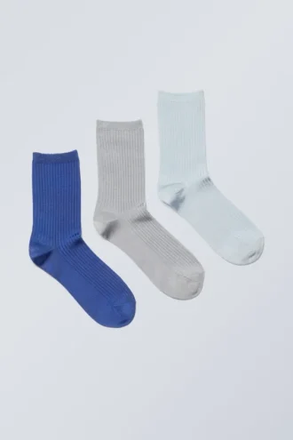 Pack de 3 calcetines brillantes Lova – Azul grisáceo brillante