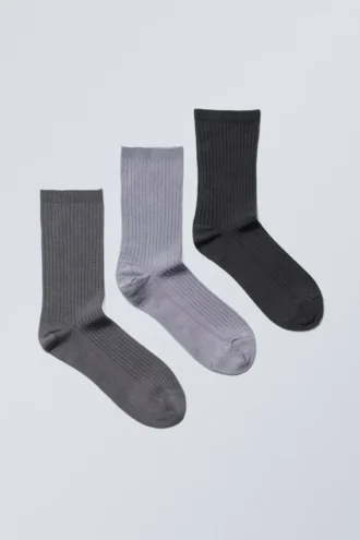 Pack de 3 calcetines brillantes Lova – Gris oscuro, gris claro, negro