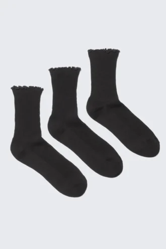 Pack de 3 calcetines con borde de volantes – Negro