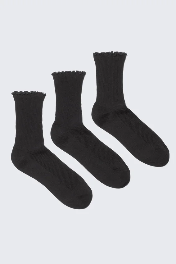 Pack de 3 calcetines con borde de volantes – Negro Pack de 3 calcetines con borde de volantes – Negro