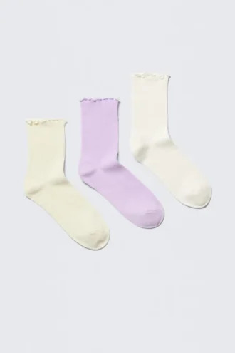 Pack de 3 calcetines con volantes – Amarillo/Morado/Blanco