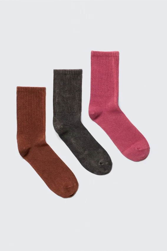 Pack de 3 calcetines cortos acanalados lavados – Óxido/Negro/Rosa Pack de 3 calcetines cortos acanalados lavados – Óxido/Negro/Rosa