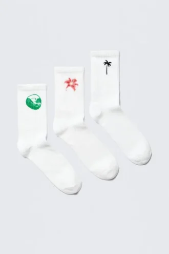 Pack de 3 calcetines cortos bordados – Blanco – Mezcla bordada