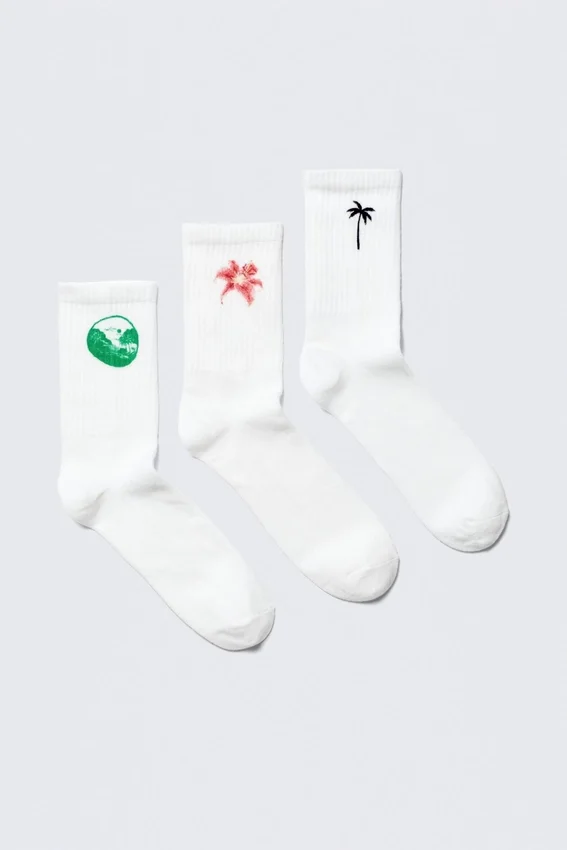 Pack de 3 calcetines cortos bordados – Blanco – Mezcla bordada Pack de 3 calcetines cortos bordados – Blanco – Mezcla bordada