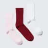 Pack de 3 calcetines de caña ancha acanalados – Rosa/Rojo/Blanco