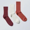 Pack de 3 calcetines de caña media acanalados – Óxido/Vino/Avena