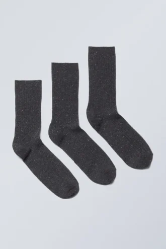 Pack de 3 calcetines de canalé con nudos – Negro lavado