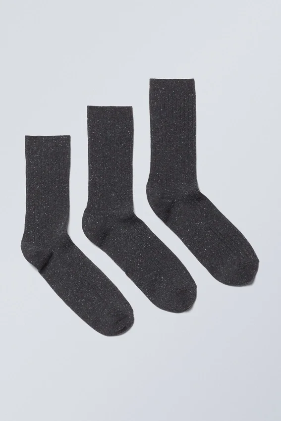 Pack de 3 calcetines de canalé con nudos – Negro lavado Pack de 3 calcetines de canalé con nudos – Negro lavado