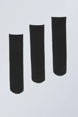 Pack de 3 calcetines de nailon acanalados – Negro