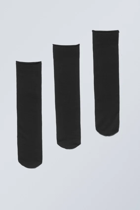 Pack de 3 calcetines de nailon acanalados – Negro Pack de 3 calcetines de nailon acanalados – Negro
