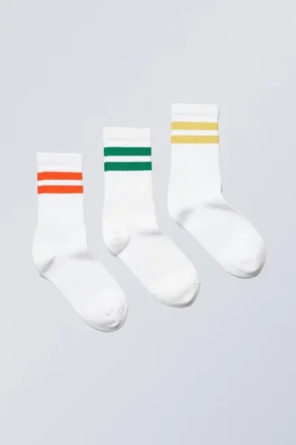 Pack de 3 calcetines deportivos a rayas – Amarillo, verde y rojo