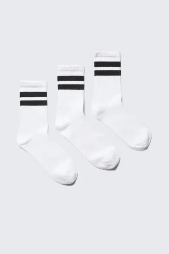 Pack de 3 calcetines deportivos a rayas – Blanco con rayas negras