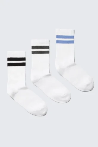 Pack de 3 calcetines deportivos a rayas – Blanco – Negro/Verde/Azul