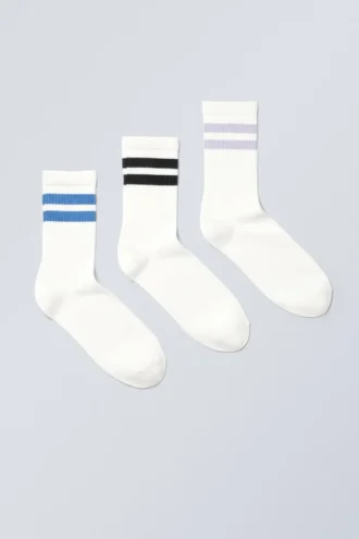 Pack de 3 calcetines deportivos a rayas – Rayas azules/negras/moradas