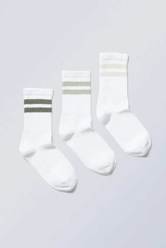 Pack de 3 calcetines deportivos a rayas – Rayas salvia Pack de 3 calcetines deportivos a rayas – Rayas salvia