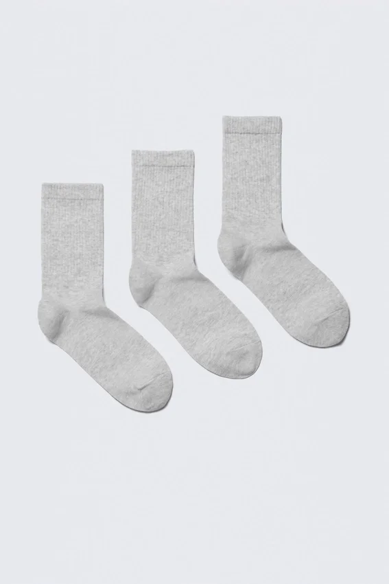 Pack de 3 calcetines deportivos de caña media acanalados – Gris jaspeado Pack de 3 calcetines deportivos de caña media acanalados – Gris jaspeado