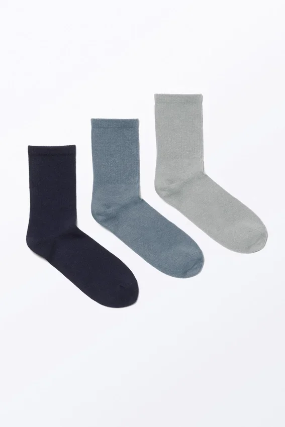 Pack de 3 pares de calcetines acanalados – Azul oscuro/Azul empolvado/Gris Pack de 3 pares de calcetines acanalados – Azul oscuro/Azul empolvado/Gris