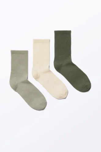 Pack de 3 pares de calcetines acanalados – Verde claro/Beige/Verde oscuro