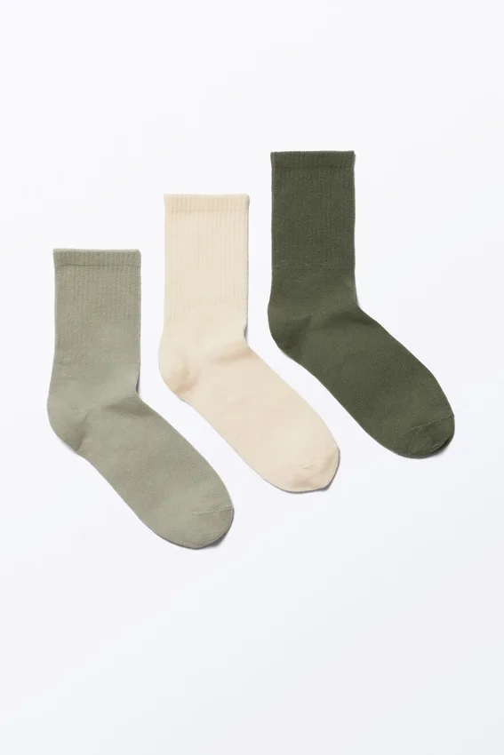 Pack de 3 pares de calcetines acanalados – Verde claro/Beige/Verde oscuro Pack de 3 pares de calcetines acanalados – Verde claro/Beige/Verde oscuro