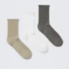 Pack de 3 pares de calcetines con borde de volantes – Beige/Blanco/Gris Pack de 3 pares de calcetines con borde de volantes – Beige/Blanco/Gris