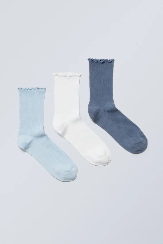 Pack de 3 pares de calcetines con borde de volantes – Mezcla de azules Pack de 3 pares de calcetines con borde de volantes – Mezcla de azules