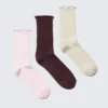 Pack de 3 pares de calcetines con borde de volantes – Rosa/Burdeos/Beige Pack de 3 pares de calcetines con borde de volantes – Rosa/Burdeos/Beige
