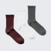 Pack de 3 pares de calcetines con ribete ondulado – Rojo oscuro/Blanco/Gris Pack de 3 pares de calcetines con ribete ondulado – Rojo oscuro/Blanco/Gris