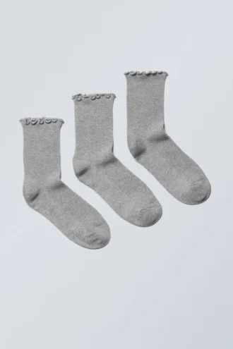 Pack de 3 pares de calcetines con volantes – Gris jaspeado
