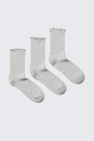 Pack de 3 pares de calcetines con volantes – Gris jaspeado