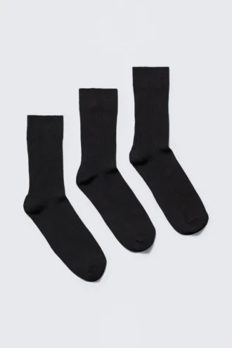 Pack de 3 pares de calcetines cortos acanalados – Negro