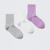 Pack de 3 pares de calcetines cortos Bella – Gris claro/Blanco/Lila