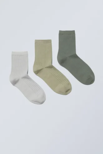 Pack de 3 pares de calcetines cortos Bella – Mezcla con detalles en caqui