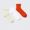 Pack de 3 pares de calcetines cortos con borde de volantes – Beige claro/Blanco/Naranja