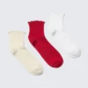 Pack de 3 pares de calcetines cortos con borde de volantes – Beige/Rojo/Blanco Pack de 3 pares de calcetines cortos con borde de volantes – Beige/Rojo/Blanco
