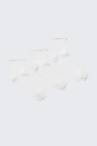 Pack de 3 pares de calcetines cortos con borde de volantes – Blanco