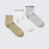 Pack de 3 pares de calcetines cortos con ribete ondulado – Beige/Blanco/Gris Pack de 3 pares de calcetines cortos con ribete ondulado – Beige/Blanco/Gris