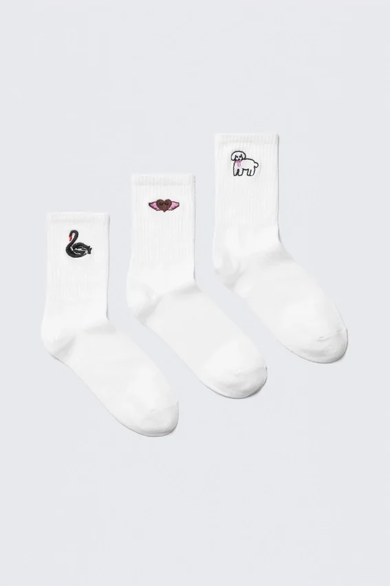 Pack de 3 pares de calcetines cortos – Mezcla bordada en blanco Pack de 3 pares de calcetines cortos – Mezcla bordada en blanco