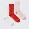 Pack de 3 pares de calcetines de caña corta con volantes – Blanco/Rojo/Rosa Pack de 3 pares de calcetines de caña corta con volantes – Blanco/Rojo/Rosa