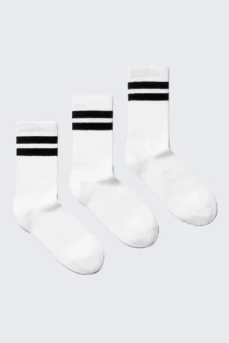Pack de 3 pares de calcetines de caña media a rayas – Blanco – Rayas negras Pack de 3 pares de calcetines de caña media a rayas – Blanco – Rayas negras
