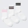Pack de 3 pares de calcetines de caña media a rayas – Blanco – Rayas negras Pack de 3 pares de calcetines de caña media a rayas – Blanco – Rayas negras