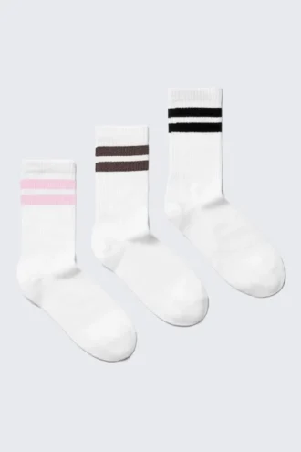 Pack de 3 pares de calcetines de caña media a rayas – Blanco – Rayas negras Pack de 3 pares de calcetines de caña media a rayas – Blanco – Rayas negras