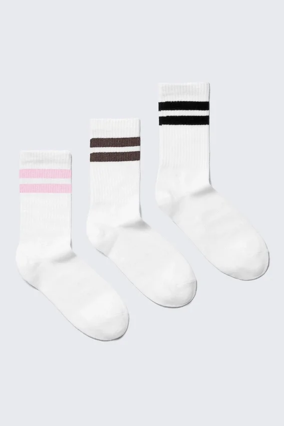 Pack de 3 pares de calcetines de caña media a rayas – Blanco – Rayas negras Pack de 3 pares de calcetines de caña media a rayas – Blanco – Rayas negras